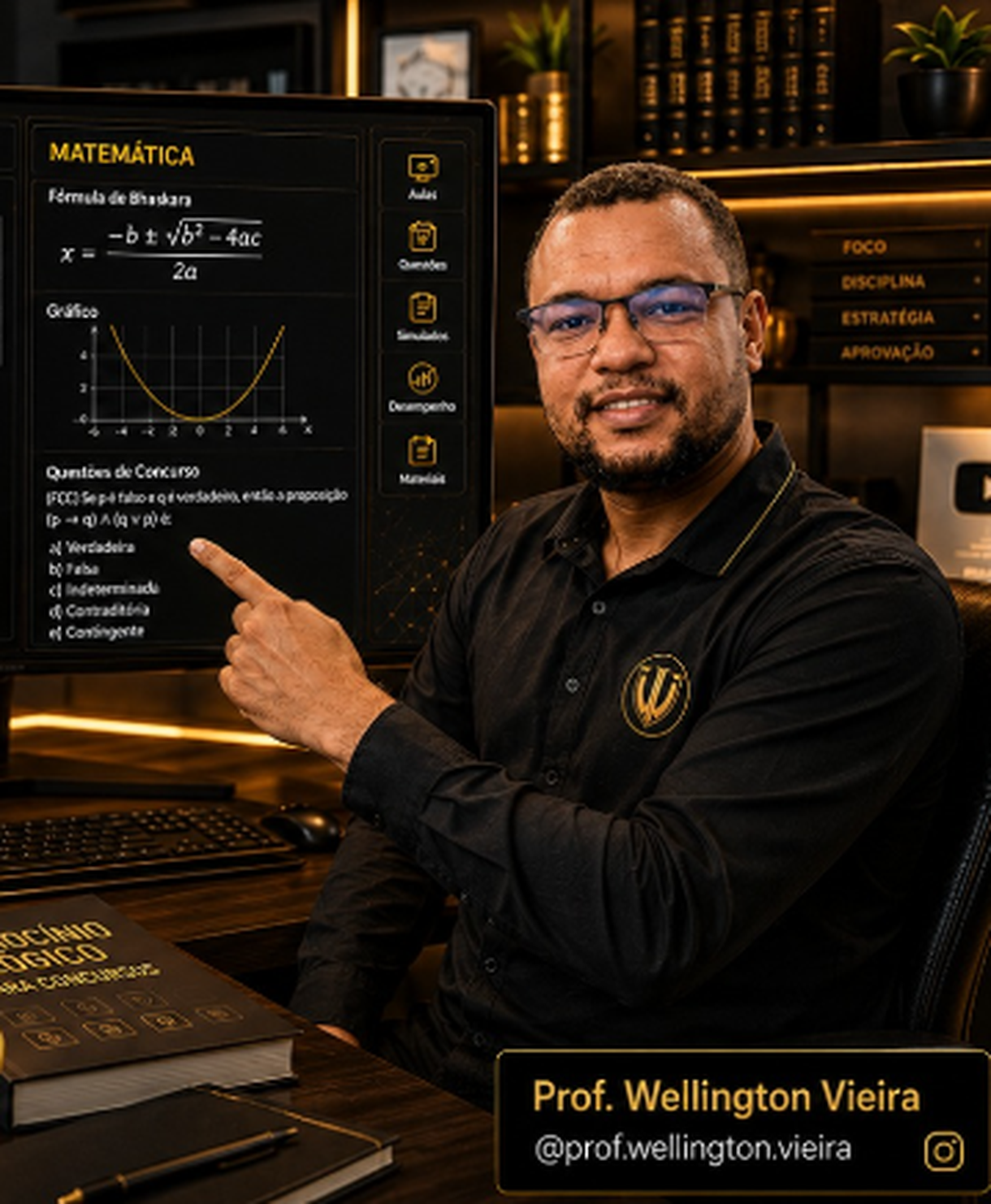 Professor Wellington Vieira ensinando matemática e raciocínio lógico para concursos